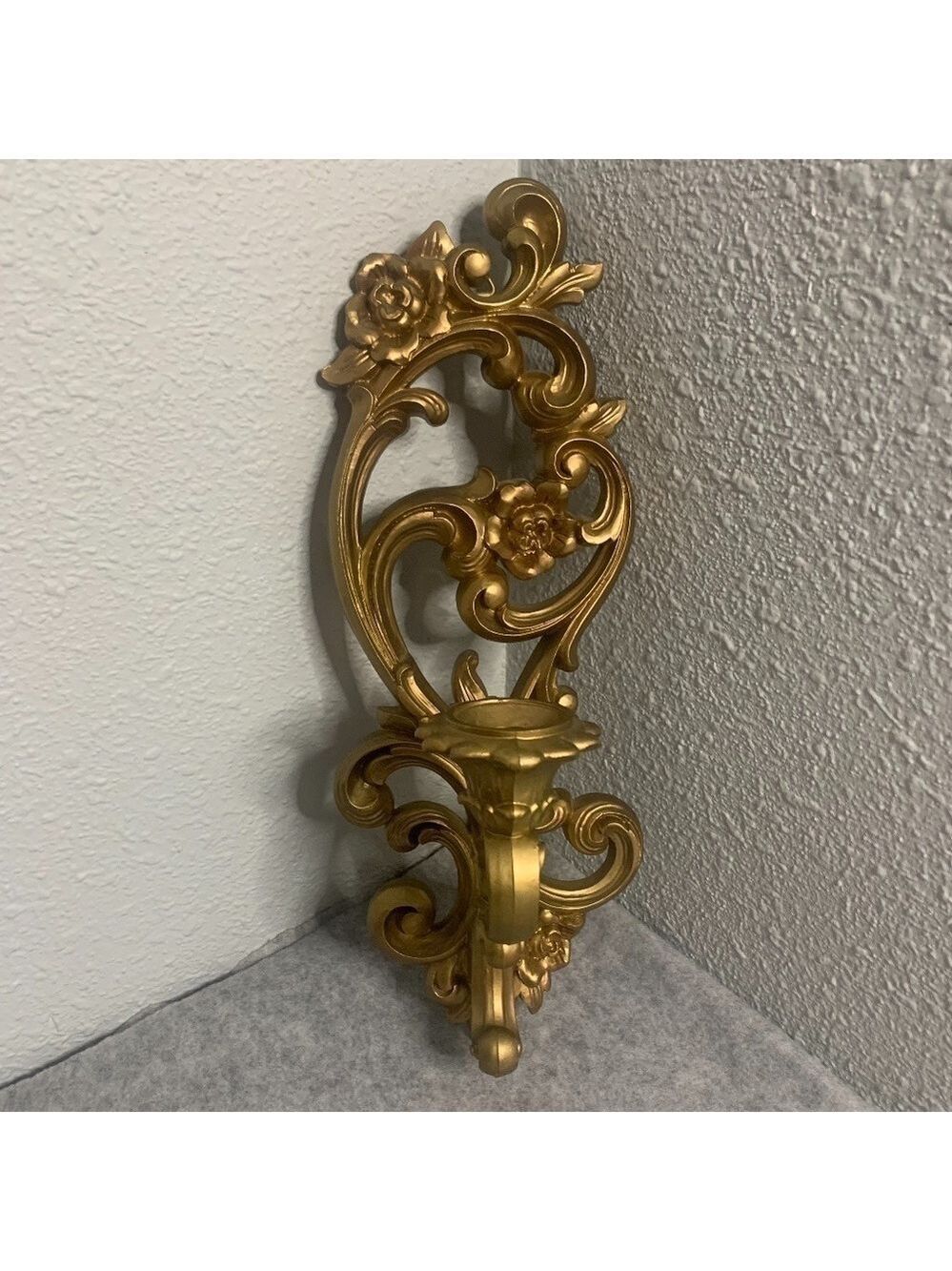 Vintage HOMCO Gold Wall Sconce Candle Holders Hollywood Regency USA.